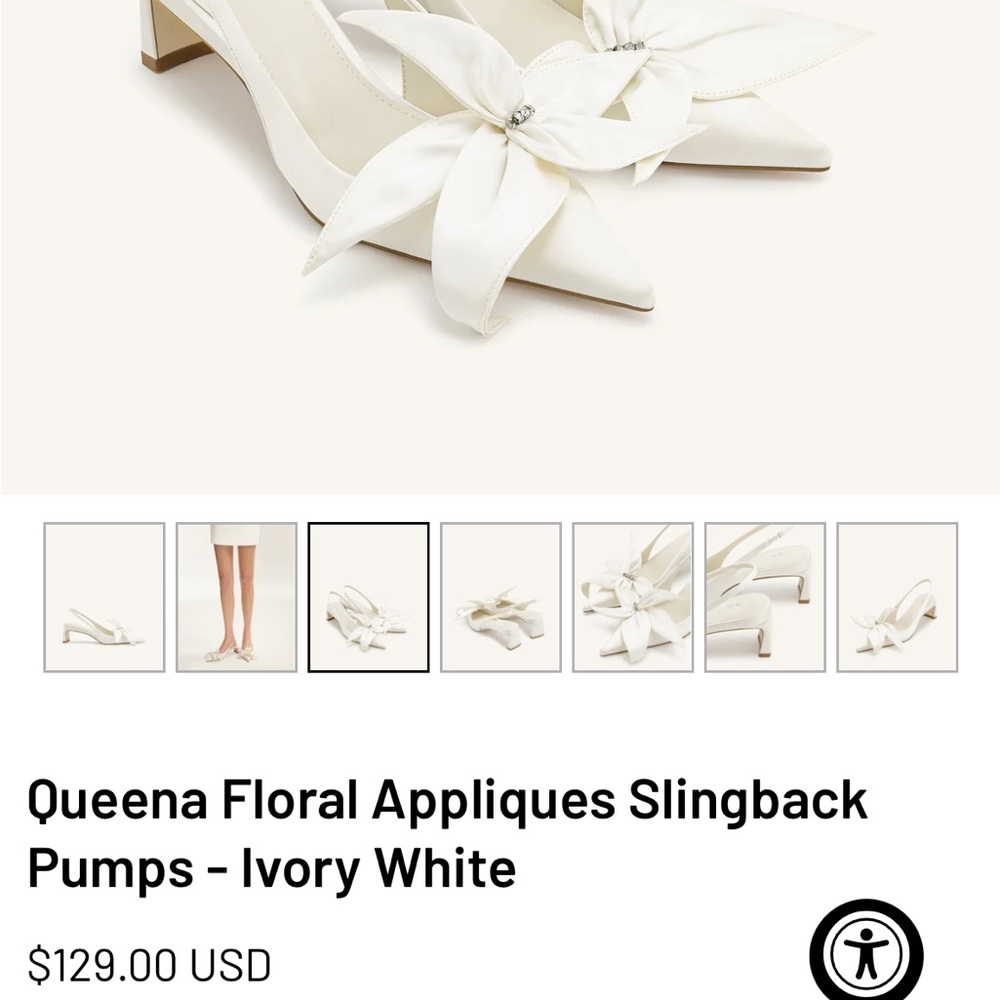 JW PEI Queena Floral Appliques Slingback Pumps Ivory White